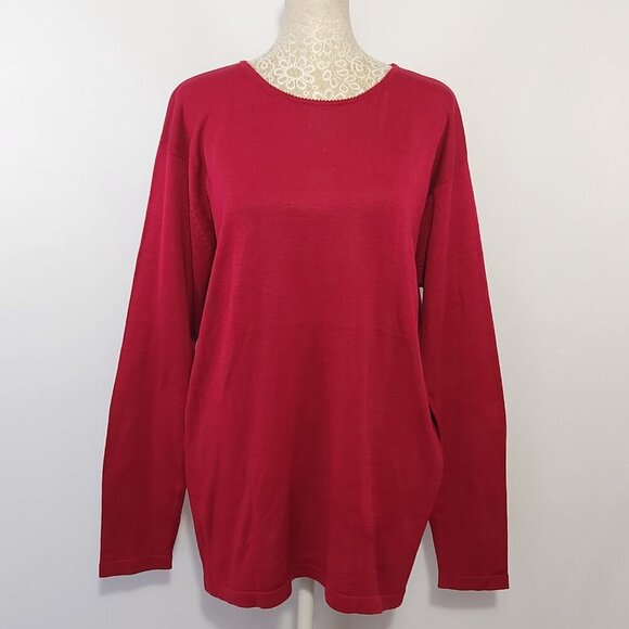 August Silk Women's Size Large Fuchsia Round Neck Silk Pullover Sweater Career - Picture 1 of 13
